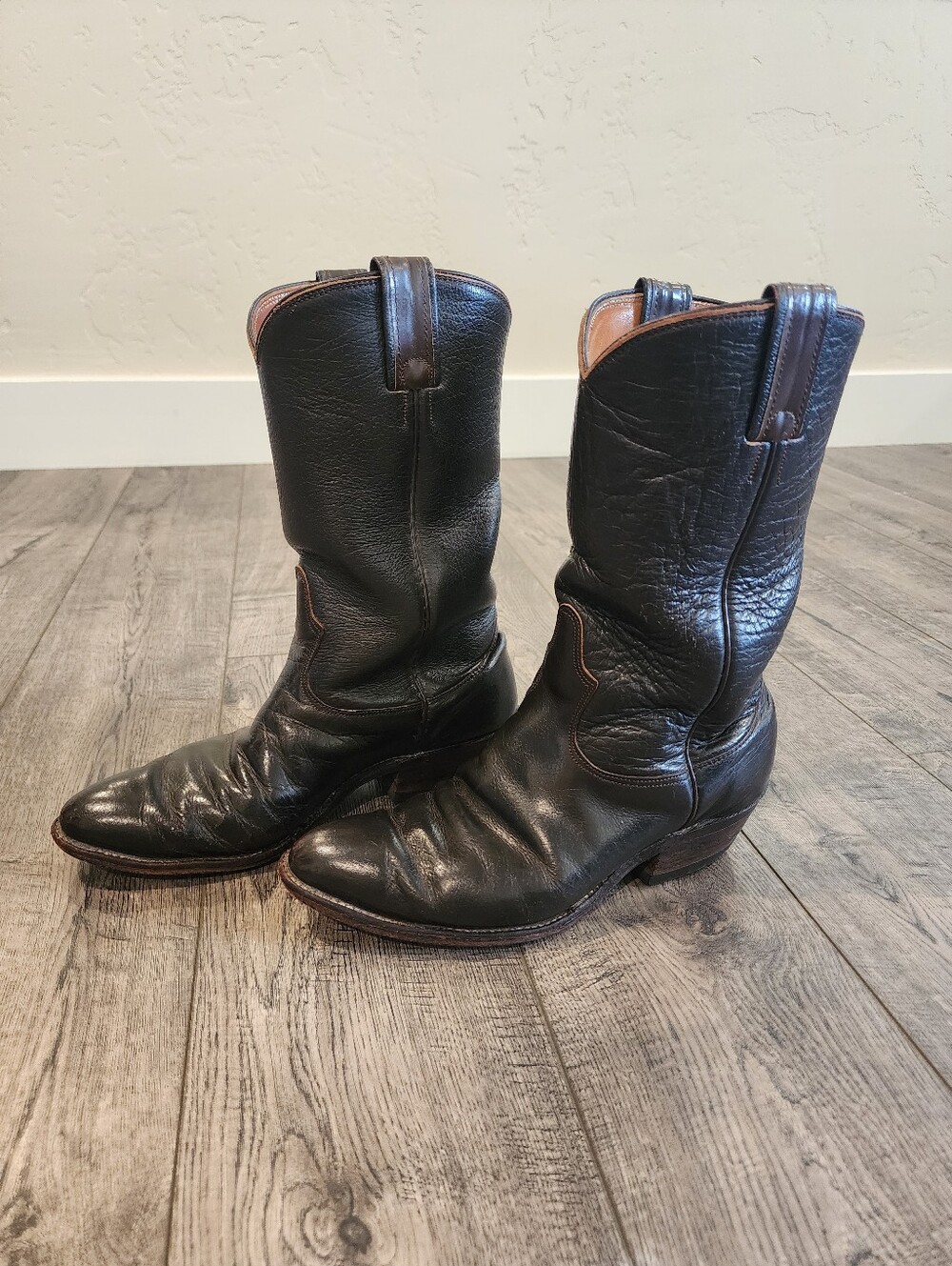 Vintage Nocona Mens Western Cowboy Boots Dark Brown Size 8 1/2 D Pull-On Tab
